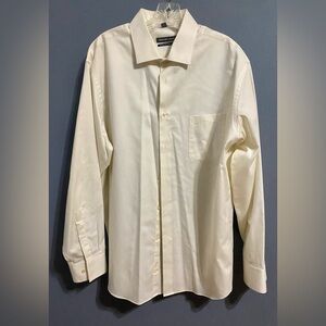 Geoffrey Beene Mens Size 17.5 34/35 Classic Fit Wrinkle Free Dress Shirt Cream